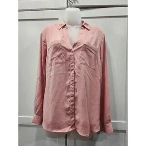Candies long sleeve roll tab blouse Medium button up Pink And Gold